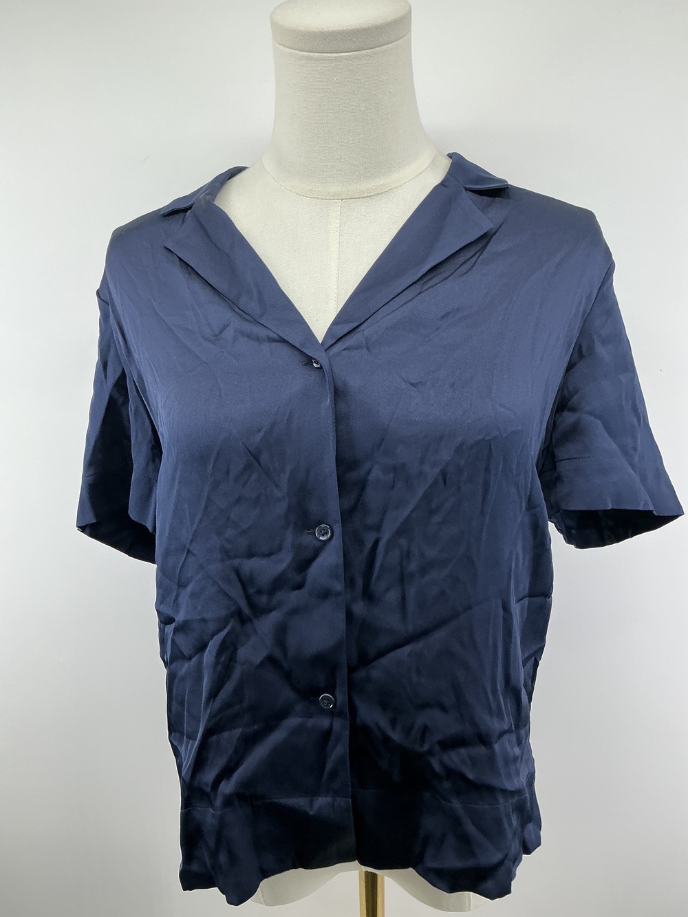 Washable Stretch Silk Short Sleeve Notch Collar Blouse